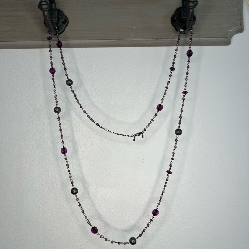 Premier designs purple and gunmetal adjustable long necklace